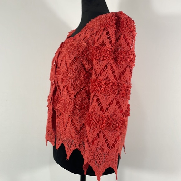 Pretty Angels, Button up Cardigan Blazer, Rose buttons, Small, Salmon, Red,Pink - Picture 2 of 11